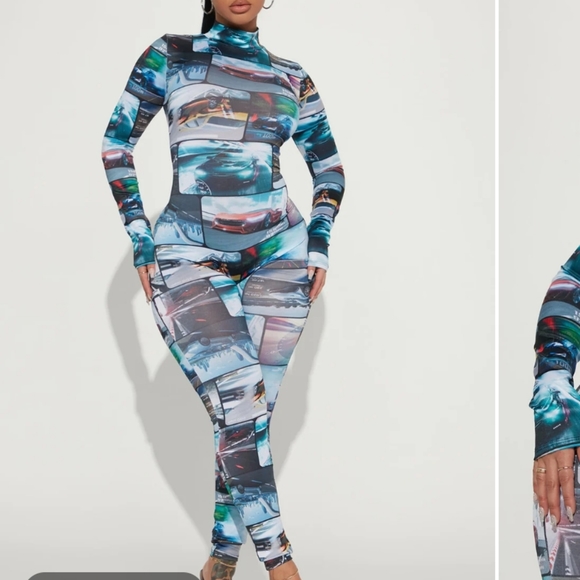 Fashion Nova Need for speed jumpsuit- multi color size S - Picture 1 of 3